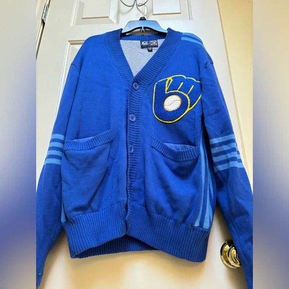 NWT! ⚾️⚾️Milwaukee Brewers Retro Sweater Cardigan⚾️⚾️.Size XXL. - Picture 13 of 13